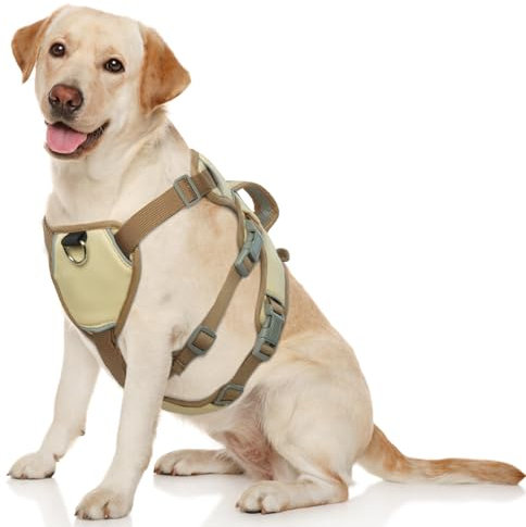 Hjumarayan Sicherheitsgeschirr Hund - Panikgeschirr für Hunde, Anti Zieh Geschirr für Hunde Ausbruchsicher, Anti Zug Hundegeschirr mit Griff für Französische Bulldogge, Klein Husky (Beige L)