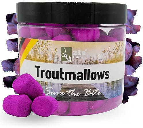 Zite Fishing Trout Mallows Forellenköder - Hochfängiger Forellenteig sinkend - Troutmallows Starke Aromen & Leuchtende Farben, 40g Dose, Forellen Köder für Grundmontage (Pflaume lila)