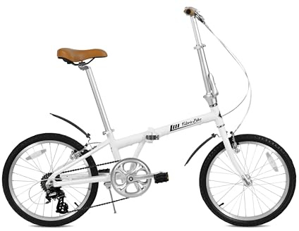 FabricBike Klappfahrrad, Alu-Rahmen, Single Speed, klapprad 20 Zoll, Folding, klapp Fahrrad, Klapprad Erwachsene, Fabric Bike Folding Bike (Matte White 7 Speed W/Mudguard)