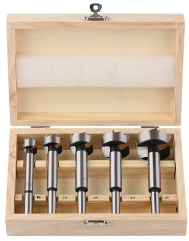 Vearter 5-Piece Forstner Drill Bit Set, 15/20/25/30/35 mm Hole, Round Shank Multi-Tooth Wood Drill Bit for Solid Wood, MDF, Chipboard