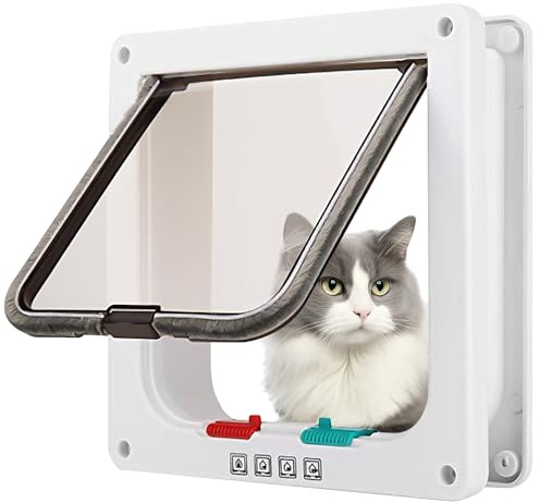 KRYMSON 1 x Puerta para Mascotas, Puerta Simple para Perros y Gatos, Interruptor Controlable de Dirección, Adecuada para Paneles de Puertas Interiores, Ventanas y Paredes (Blanco)