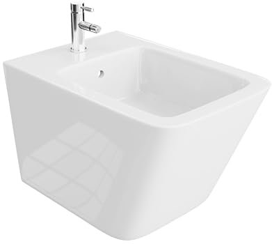 LAVITA Universal Wand-Bidet Lago mit Hahnloch und Überlaufschutz aus Keramik Sitzwaschbecken zur Montage an der Wand Hygienisch und Pflegeleicht 34x48,5x32,5 cm