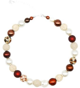 Feliss Handmade: Ketten aus Perlen Halskette Damen Statement Kette 45 cm lang in Boho Style. Choker Halsband Schmuck. Beads Perlenkette Frauen beige