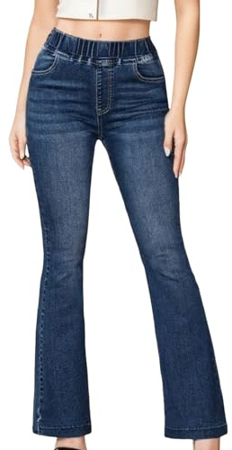Jean Femme Taille Haute Bootcut Ceinture élastique Stretch Ultra Confort évasée Hanche Pantalon Patte d'éléphant Flared décontracté Taille Elastique Push up Pants (Navy, XL)