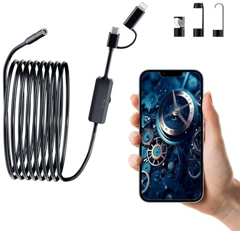 DEWIN Endoscopio Telecamera per Smartphone con Luce 8mm 1920HD, 8 LED, Cavo 5m IP67 - Sonda con Telecamera Endoscopica Android, Compatibile Android & iOS