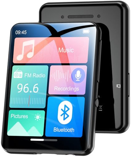 128GB Reproductor MP3 Bluetooth 5.4 con Pantalla Táctil de 2,4, Reproductor Música Mp3 con Altavoces, HiFi MP3 Portátil con Radio FM, Grabación, E-Book (Negro)