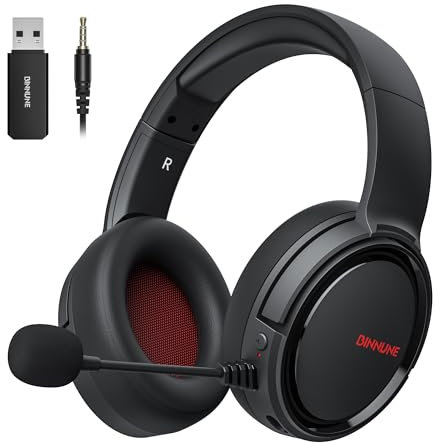 BINNUNE BW02 Wireless Gaming Headset with Microphone for PS5, PS4, PC, NS, Mac, 7.1 Crystal-Stereo Bluetooth Headphones, PS5 Headset Wireless 2.4GHz with Lossless Audio, 40 Hr Battery - Black/Red