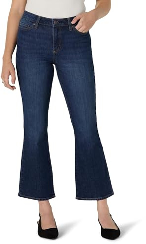 Amazon Essentials Donna Jeans Cropped alla Moda, a Vita Media con Fondo Svasato, Mediamente Elasticizzati