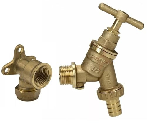 UKDeals Direct® Outdoor Garden Tap with Check Valve, 15mm x 1/2 inch Wall Plate Elbow, WRAS Approved