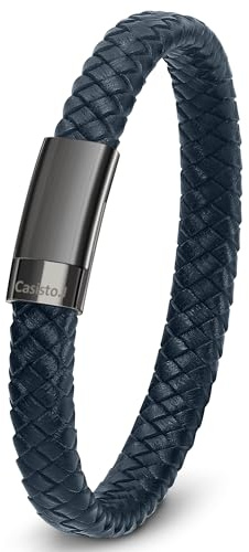 Casisto.J Läderarmband för män, premium flätat äkta läder brett omlottarmband med magnetlås i rostfritt stål, fars dag, födelsedag, presenter för män, 21cm