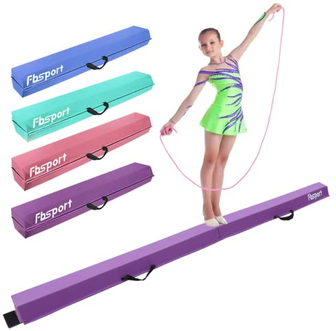 FBSPORT Barra de Equilibrio PU Cuero Plegable 180 cm, Barra de Gimnasia Artistica para Niños Adultos, Viga de Equilibrio con Bolsa de Transporte y Base Antideslizante