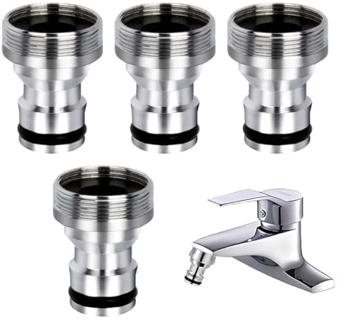 Adaptadores de grifo universales de 4 piezas, adaptador de grifo de cocina para barril de agua de 22 mm hembra a 24 mm macho, apto para grifos de cocina, baño y jardín (plateado)