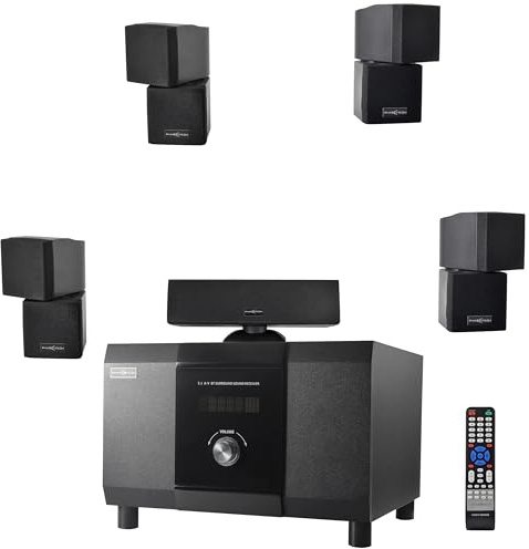 5.1 Channel Home Theater System with 10 Subwoofer, Bluetooth,5 Speakers, Remote, Radio, RCA- Perfect for Movies, Music, Karaoke