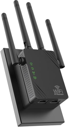 Ripetitore WiFi, 4 antenne Extender WiFi, 1200Mbps Doppia Banda Rinforzo Wi-Fi, Copre fino a 12888 piedi quadrati, Booster Internet - con porta Ethernet, Intensificatore di segnale wireless domestico