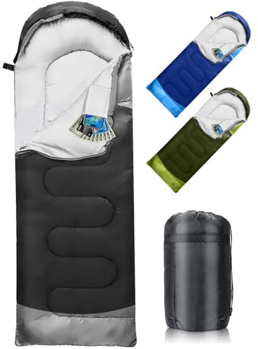 Saco de dormir 3-4 estaciones, saco de dormir ultraligero con bolsillo interior para adultos y niños, saco de dormir compacto portátil para camping, senderismo, viajes, 220 x 75 cm (negro)