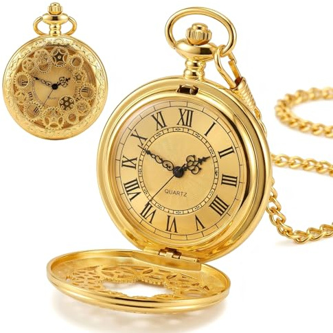 Caybats Reloj de bolsillo vintage, reloj de bolsillo de cuarzo retro con cadena, números romanos clásicos, movimiento preciso para hombres y mujeres, accesorio elegante, regalo para padre, abuelo