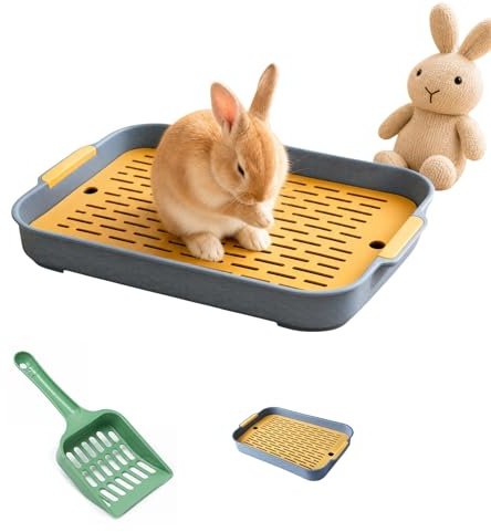 Large Rabbit Litter Tray,Rectangular Rabbit Cage Toilet Tray with Foodspoon