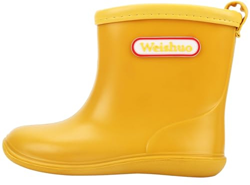 Weishuo Bottes de Pluie Enfant Garçon Fille 1-8 Ans, Bottes Caoutchouc Enfant Légères Antidérapantes, Chaussures de Pluie PVC Imperméables, Jaune, 25.5 EU (Taille Fabricant: 17)