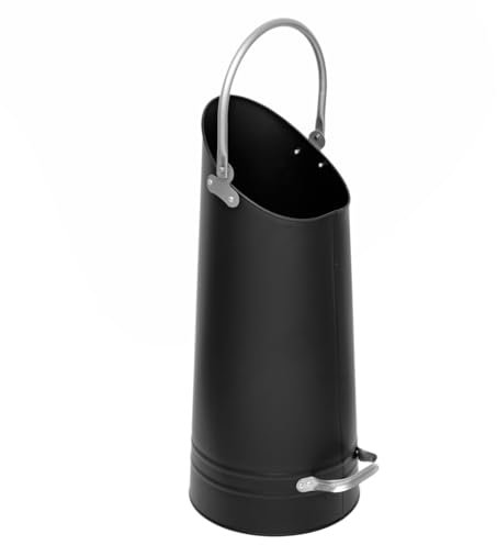 raik Hagen Panier à granulés et à charbon en acier noir | Seau à charbon avec bord verseur et poignées nickelées | Panier à combustible pour cheminée et poêle à granulés | Caisse à charbon robuste |