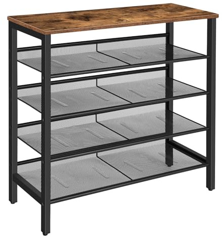 HOOBRO Shoe Rack, 5-Tier Shoe Storage Unit Flat & Slant Adjustable Shoe Organizer Shelf for 16 Pairs, Durable and Stable, for Entryway, Hallway, Closet, Dorm Room, Industrial, Rustic Brown BF01XJ01