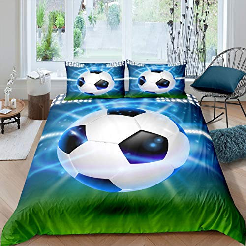 Loussiesd Jungen Fußball Bettwäsche Set 135x200cm Sport Thema Bettbezug Set Für Kinder Teens 3D Fußball Muster Betten Set Wettkampfspiele Bettwäsche 2St