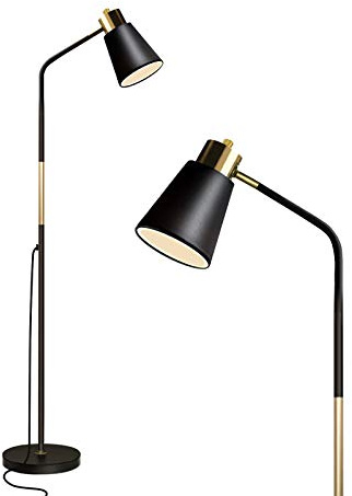 LALISU Floor Lamp, Industrial Floor Lamps for Living Rooms Rustic Farmhouse Reading Standing Floor Lamp Adjustable Metal Heads Indoor Task Lighting for Living Room Bedroom Office Home Décor (Black)