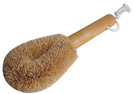NineLives, spazzola da bagno extra dura e massaggiante a secco, media I spazzola per tawashi con manico in legno, realizzata a mano, vegana