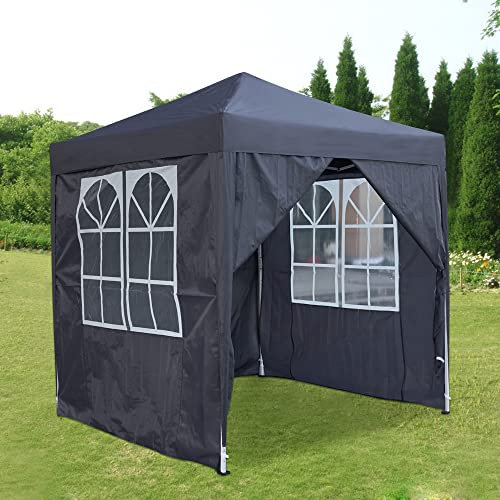Pop Up Canopy 2x2m Gazebo Marquee Garden Awning Party Tent Canopy 4 polyester sidewalls (Grey)