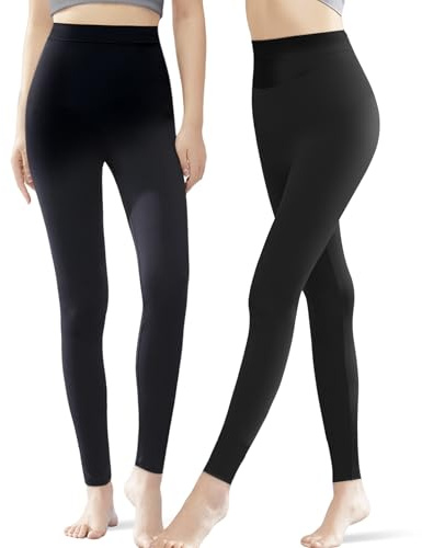 Power Flower Pack de 2 Leggings Largos para Mujer – Pantalones de Yoga de Algodón, Suaves, Elásticos y Opacos para Comodidad Todo el Día (L-XL, 9073-Combo1)