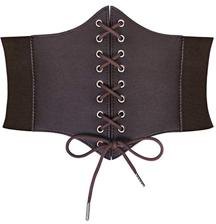 SUOSDEY Black Corset Waist Belt for Women Tied Waspie Belt Lace-up Cinch Belt Elastic Wide Belt