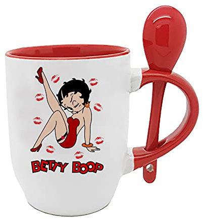 Giftme Betty Cartoon Character Birthday, Christmas Coffee Tea Mug Unique Spoon Ceramic Mug. (Red Spoon)