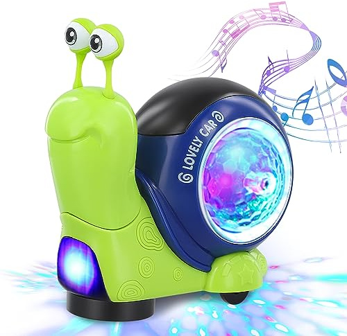 Crawling Walking Snail Toy For Babies, Electric Music Dancing Snail Baby Toy, Light Interactive Walking Sensory Toys, Birthday Gifts for Kids, Electronics Pet Toys with Automatically Avoid Obstacles