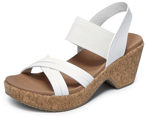 Skechers Women's BRYSTOL - NIGHT SKIES heel sandal, White 11 M