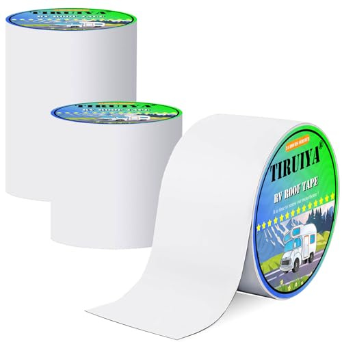 Tiruiya Ruban pour Caravane, Ruban étanche Blanc en butyle, Bande etancheite autocollante bitumeuse pour RV, Camping-Car, toiture, Bateau réparer Les Fuite (5cm x 5m x 1roll)
