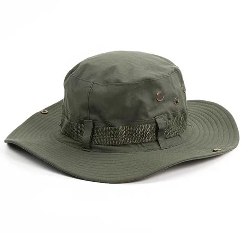 Sombrero Senderismo ala Ancha, Gorra Sol de Jungla de Estilo, Sombrero de Jardín ala Ancha, Sombrero Sol con Cinta para Barbilla, Transpirable, para Hombres Mujeres, Caza, Camping, Verde Militar