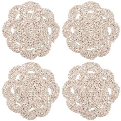 GORGECRAFT 6 Posavasos Redondos de Encaje de Algodón de 15cm Manteles Individuales de Mesa de Ganchillo Tapetes de Ganchillo Pequeños Hechos A Mano Vintage Tapete para Fiesta de Té Mesa Comedor Beige
