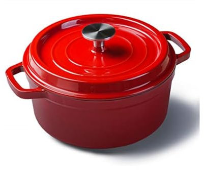 HAOHIZE Pentolaws in Ghisa, Pentolas Smaltata Pentolas in Ferro con Coperchio Pentolas in Ghisa con Manico a Doppio Anello per Ambiente cottura Domestica Rosso (24 cm)