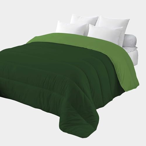 Corredocasa Piumone Matrimoniale 4 Stagioni Double Face in Morbida Microfibra, Imbottitura 350 g/m² Anallergica Piumino Autunnale e Invernale (Verde Chiaro/Verde Scuro, 2 Piazze)