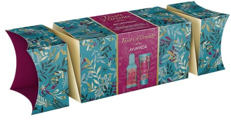 Tesori d'Oriente, Ayurveda Set Doccia Formato Viaggio, con Doccia Crema (75 ml) e Profumo (100 ml), Fragranze con Note Armoniose di Arancio Dolce, Limone e Pepe Rosa, Confezione Regalo