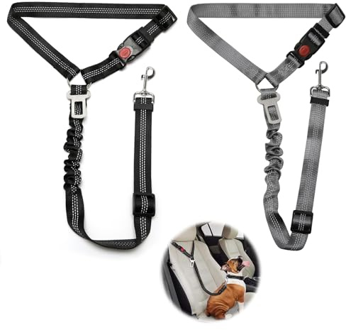 2 pièces réglable Ceinture securite Chien Voiture, Coussin élastique Anti-Vibration Ceinture sécurité Chien Convient aux Voitures (Noir + Gris)