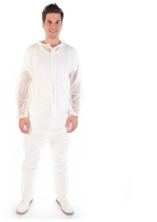 FRANZ MENSCH 50 Stück Hygonorm Overalls Light | PP, weiß, XXL, L: 175cm, Umfang: 140cm, Karton, Einweg Overall, Hygienebekleidung, Schutzanzug