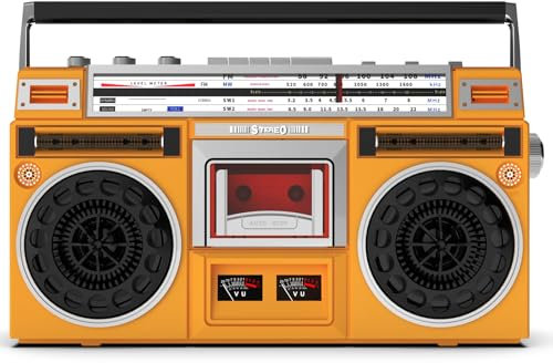 Klassisk 80-tal stil vintage radio och CD-spelare med kassettinspelare, AM/FM-radio, hörlursuttag, SD/USB-ingång, inbyggd högtalare – vetefärg