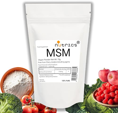 Nutrics® MSM Methylsulfonylmethane Sulphur Sulfur Supplement 75g Vegan Powder - Free from fillers, Binders & Bulking Agents