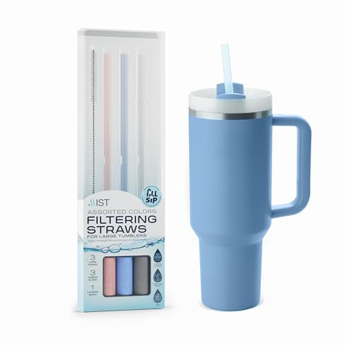 Mist Replacement Filtering Straw Compatible with Stanley Cup and 40 oz 30 oz Tumblers, 3 Pack with Gray, Blue, Pink and Cleaning Brush