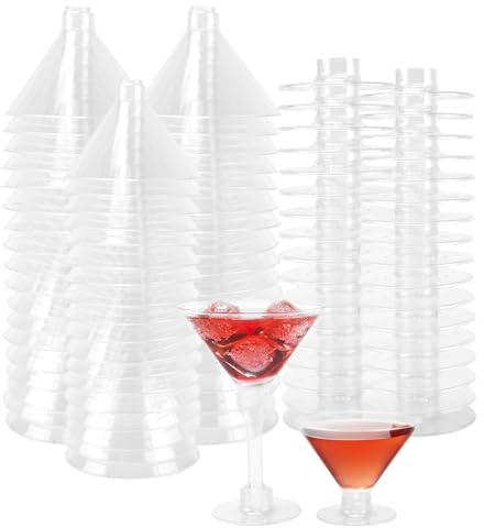 PINGEUI 70 Pack Plastic Martini Glasses, 150ml Adjustable Clear Margarita Glasses Reusable Cocktail Glasses for Parties, Birthdays, Weddings, Anniversary, Picnic