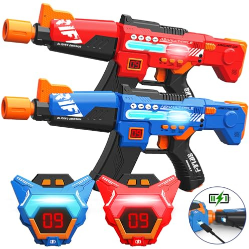Rechargeable Laser Tag Guns Toys Set of 2 with Upgraded LED Digital Multi-Functional Vests Birthday Gifts for Kids Boys Girls 8 9 10 11 12+ Years Old Teens Adults Christmas Indoor&Outdoor Activities