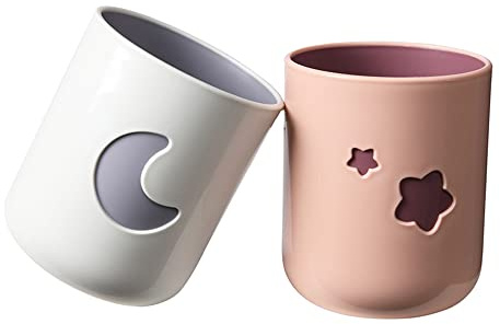 Moon & Star - Juego de 2 vasos para cepillos de dientes de doble color de 13.5 onzas con elegante soporte para cepillo de dientes de luna y estrella