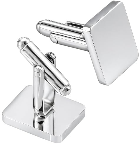 2Pack of Silver Cufflinks Rectangle Sleeves Buttons Men Classic Rectangle Stainless Steel Cuff Links Gift for Groom Father Boss Boyfriend Husband Wedding Business Graduation Father's Day Easter Gifts