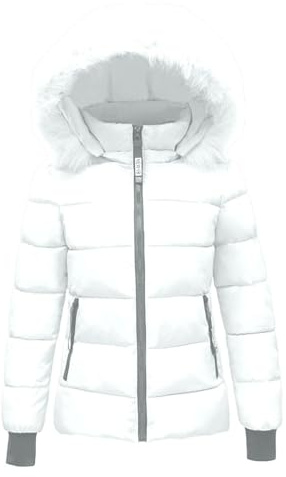 Gefomuofe Chaqueta acolchada para mujer, ligera, con capucha de pelo, chaqueta acolchada corta, acolchada, gruesa, con capucha, elegante chaqueta softshell