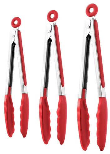 Le Pinzas de cocina, utensilio antiadherente de 3 piezas | Pinzas para alimentos de acero inoxidable con puntas de silicona | Para la cocción de la barbacoa y el uso doméstico